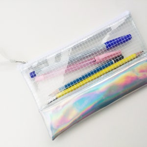 Pencil Case,Holographic Clear Bag,Makeup Bag,Cosmetic bag,Back to School,Transparent bag,Gift for Her image 1