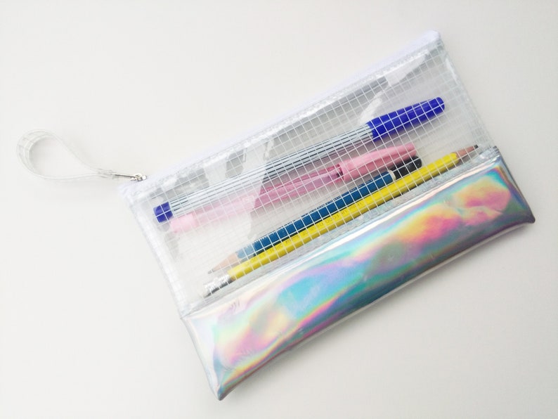 Pencil Case,Holographic Clear Bag,Makeup Bag,Cosmetic bag,Back to School,Transparent bag,Gift for Her image 1