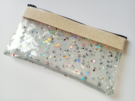 Clear glitter pencil case discount
