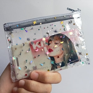 Galaxy Glitter Wallet, Clear coin purse, Transparent pouch, jelly zipper pouch, clear card holder