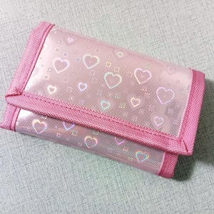 Holographic Heart wallet, Pink Heart Rainbow trifold wallet, iridescent, Cute Kawaii vinyl wallet, Heart Hologram bag