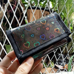 Holographic Heart wallet, Heart Rainbow trifold wallet, iridescent, vinyl wallet, Heart Hologram bag, metallic wallet