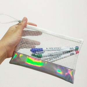 Pencil Case,Holographic Clear Bag,Makeup Bag,Cosmetic bag,Back to School,Transparent bag,Gift for Her image 3