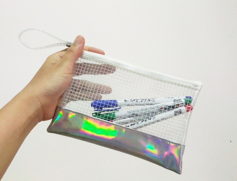 Pencil Case,Holographic Clear Bag,Makeup Bag,Cosmetic bag,Back to School,Transparent bag,Gift for Her image 3