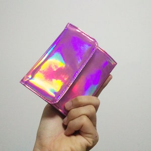 Pink Holographic wallet,vinyl wallet,Holographic bag,metallic wallet