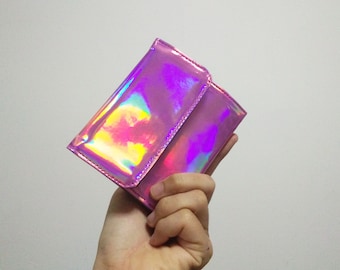 Cartera holográfica rosa, cartera de vinilo, bolso holográfico, cartera metálica
