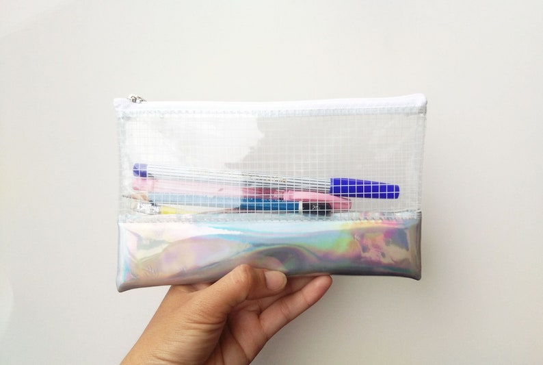 Pencil Case,Holographic Clear Bag,Makeup Bag,Cosmetic bag,Back to School,Transparent bag,Gift for Her image 5