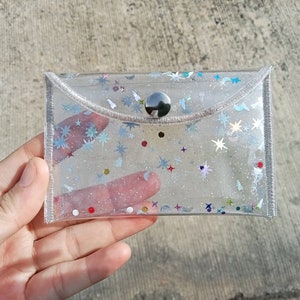 Glitter Galaxy wallet, Clear Coin purse , Transparent Card Holder, Wallet ,PVC Card wallet, Jelly tiny pouch