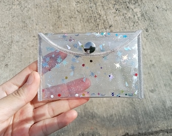 Glitter Galaxy wallet, Clear Coin purse , Transparent Card Holder, Wallet ,PVC Card wallet, Jelly tiny pouch