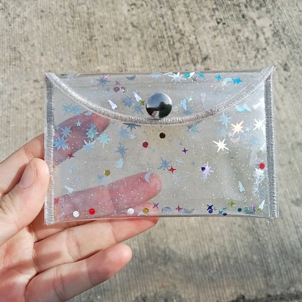 Glitter Galaxy wallet, Clear Coin purse , Transparent Card Holder, Wallet ,PVC Card wallet, Jelly tiny pouch