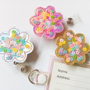 Bloem holografische ID-badge haspel, verpleegkundige badge haspel, keycard, minibloem glitter badgehouder,