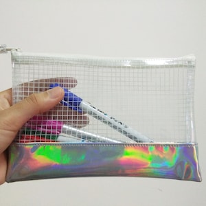 Pencil Case,Holographic Clear Bag,Makeup Bag,Cosmetic bag,Back to School,Transparent bag,Gift for Her image 2