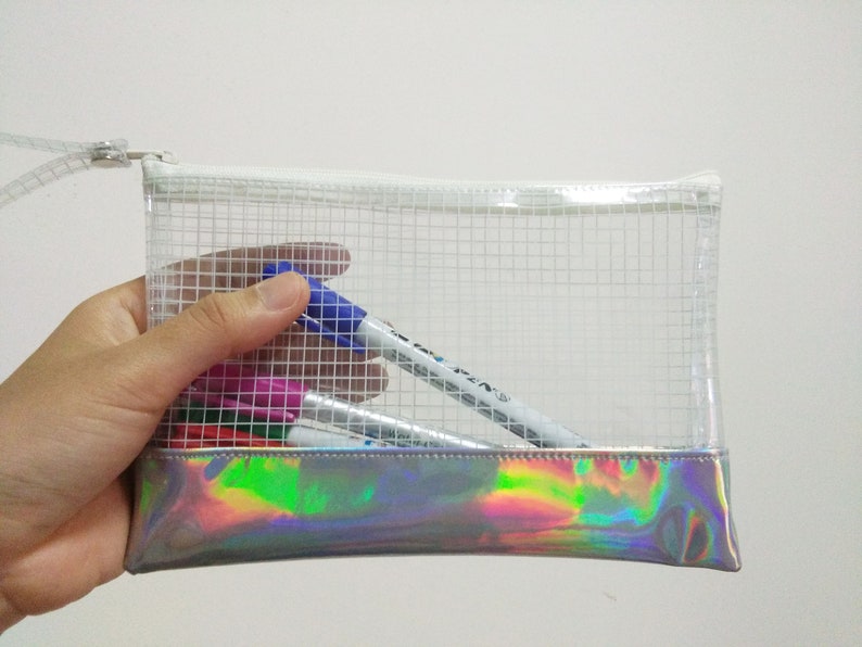 Pencil Case,Holographic Clear Bag,Makeup Bag,Cosmetic bag,Back to School,Transparent bag,Gift for Her image 2