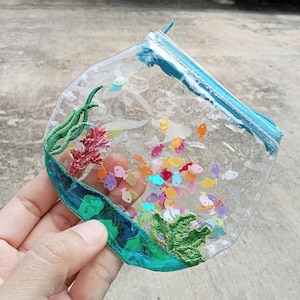 Tiny Fish Bowl Glitter Clear Wallet, transparent coin purse, clear pouch, Aquarium Fish, jelly wallet