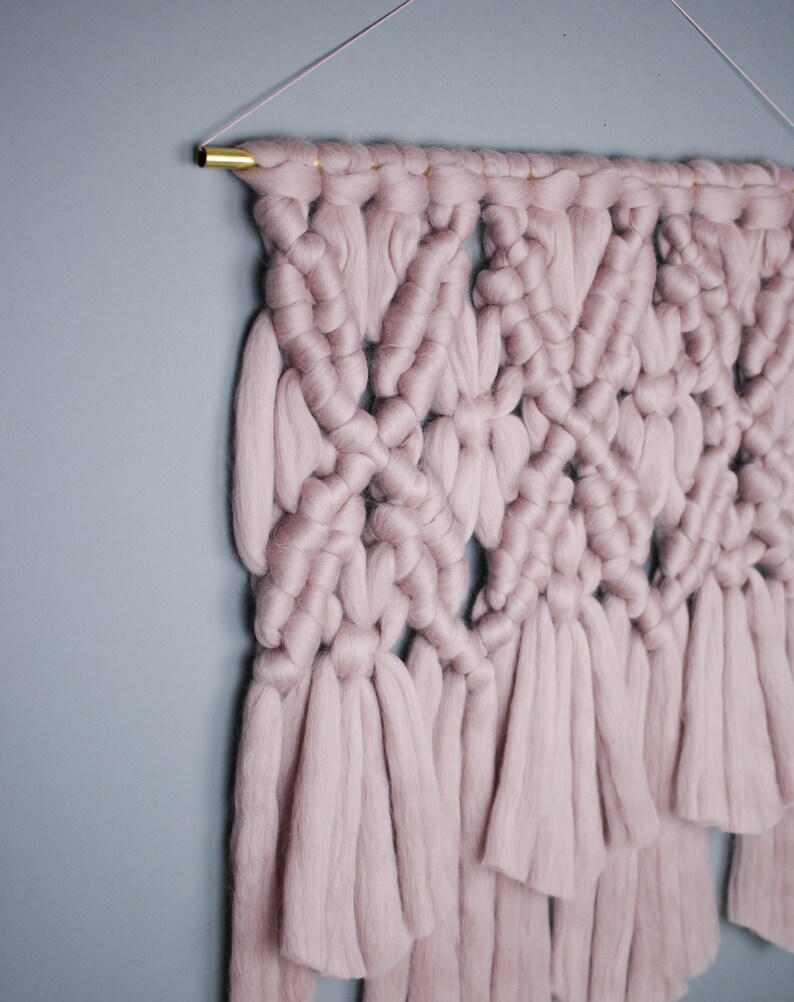 Large Macrame Wall Hanging Made of Merino Wool in Dusky Pink Etsy