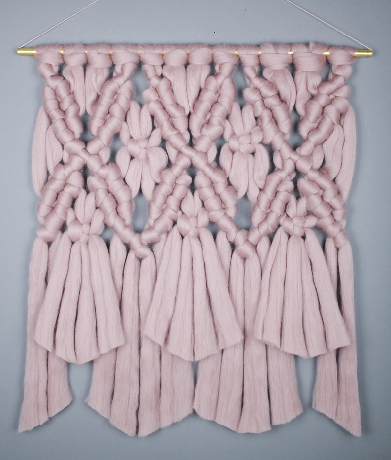 Large Macrame Wall Hanging Made of Merino Wool in Dusky Pink Etsy