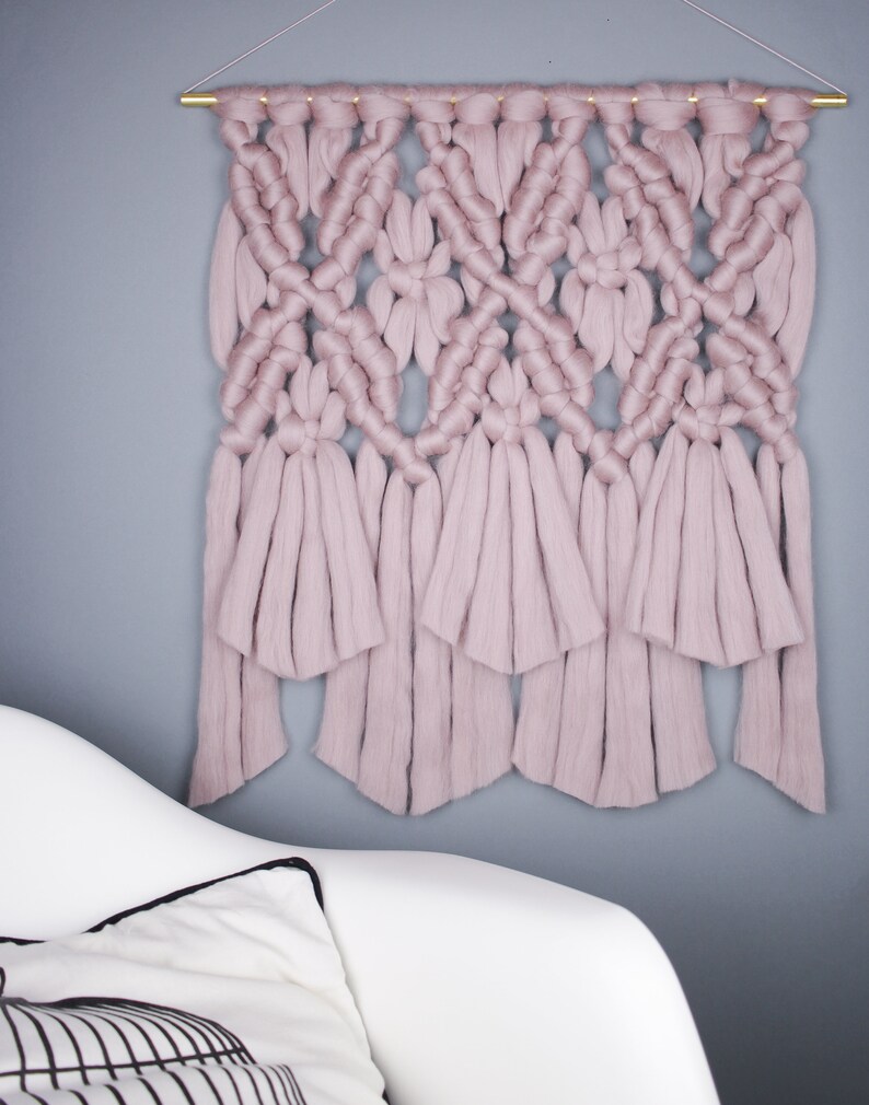 Large Macrame Wall Hanging Made of Merino Wool in Dusky Pink Etsy