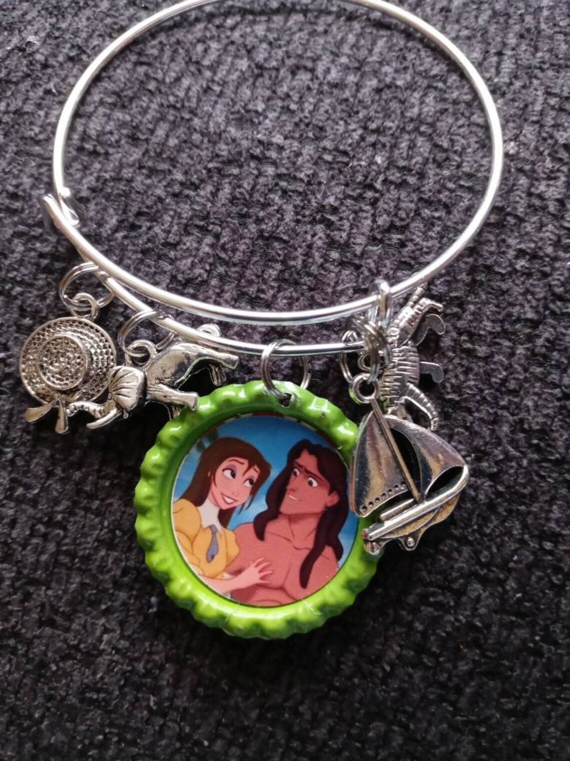 Tarzan Bottle Cap Charm bangle Bracelet Etsy