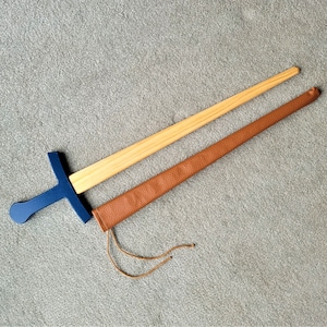 Handmade quality wooden sword and leatherette scabbard