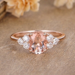Oval Cut Morganite Engagement Ring Rose Gold Diamond Ring - Etsy