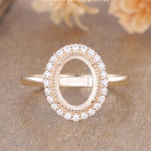 Custom Engagement Ring Setting Classic Yellow Gold Oval Shaped Custom Semi Mount Halo Moissanite Diamond Bezel Setting Personalized Ring