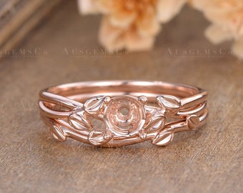 Vine Leaf Engagement Ring Setting 2pcs Vintage Rose Gold Semi Mount Bridal Ring Setting Dainty Ring Vines Nest Natural Inspired Gift For Her