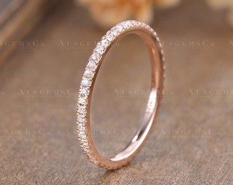Full Eternity Rose Gold Wedding Band Woman Diamond Band Minimalist Stacking Matching Delicate Ring Bridal Dainty Promise Anniversary Gift