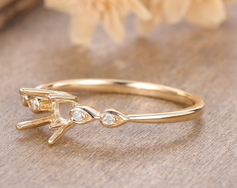 Diamond Engagement Ring Setting Vintage Art Deco Diamond Stone Semi Mount Bridal Rose Gold Ring Setting Dainty Ring Anniversary for