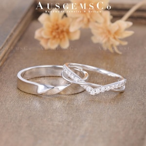 Couples Ring Set For Men And Women Moissanite Wedding Ring Set Men Wedding Band Vintage Infinity White Gold Ring Twist Band Anniversary Gift