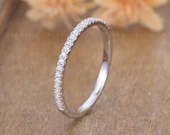 Half Eternity Diamond Wedding Band Woman White Gold Minimalist Stacking Ring Matching Band Delicate Bridal Ring Dainty Band Anniversary Gift