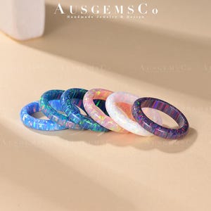 3mm Unique Opal Wedding Band Mens Wedding Ring Fire Opal Couple Rings Solitaire Minimalist Opal Eternity Ring Promise Women Anniversary Gift