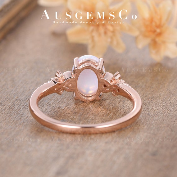 Unique Opal Engagement Ring Rose Gold Diamond Cluster Flower