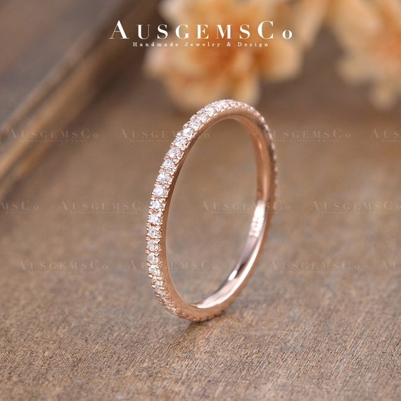 Stackable Genuine Diamond Band Ring 10k Rose Gold 7 Diamonds Bead Design Stackable Genuine Diamond Band Ring 10k Rose Gold 7 Diamonds Bead Design