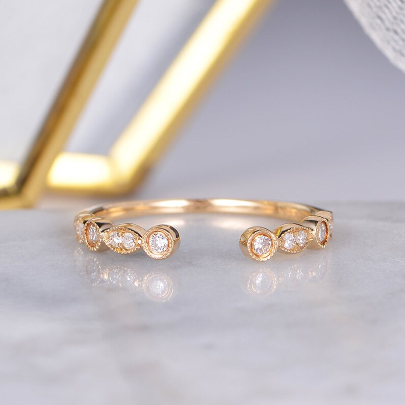 Art Deco Wedding Band Women Rose Gold Diamond Eternity Band Etsy