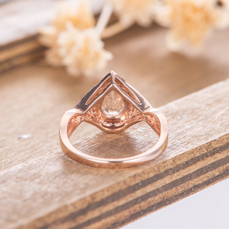 Pear Shaped Morganite Engagement Ring Rose Gold Halo Diamond Infinity ...