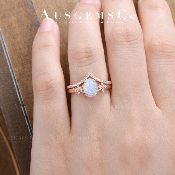 Conjunto de anillos de compromiso de ópalo antiguo Etsy España