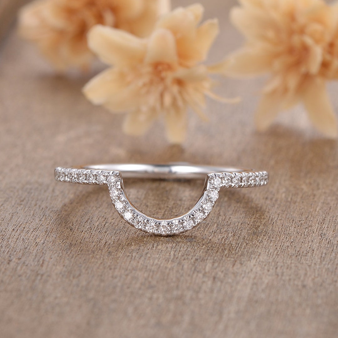 Custom Made Half Halo Diamond Wedding Band Women White Gold Unique ...