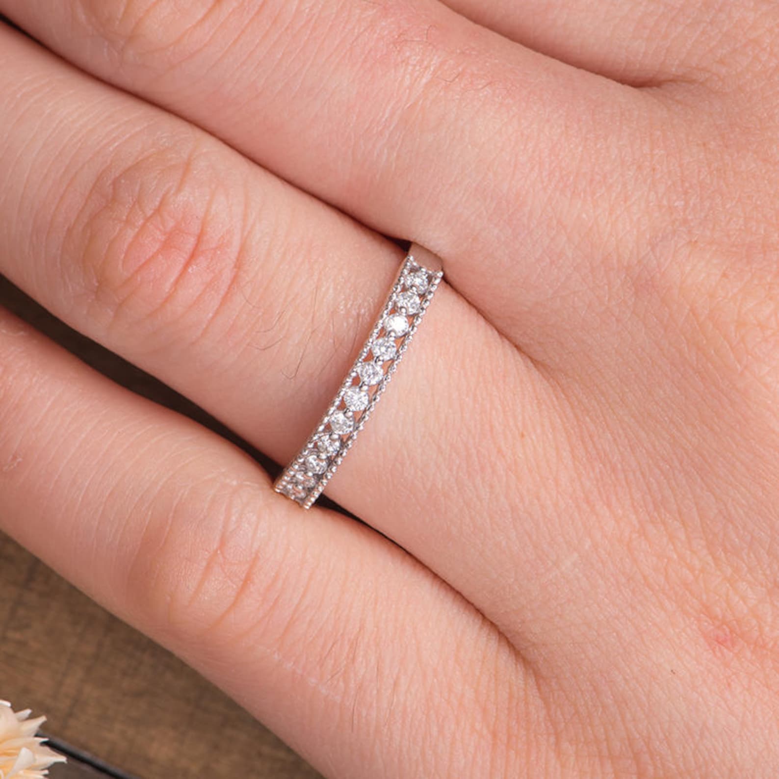 White Gold Art Deco Wedding Band Women Diamond Bridal Wedding Etsy