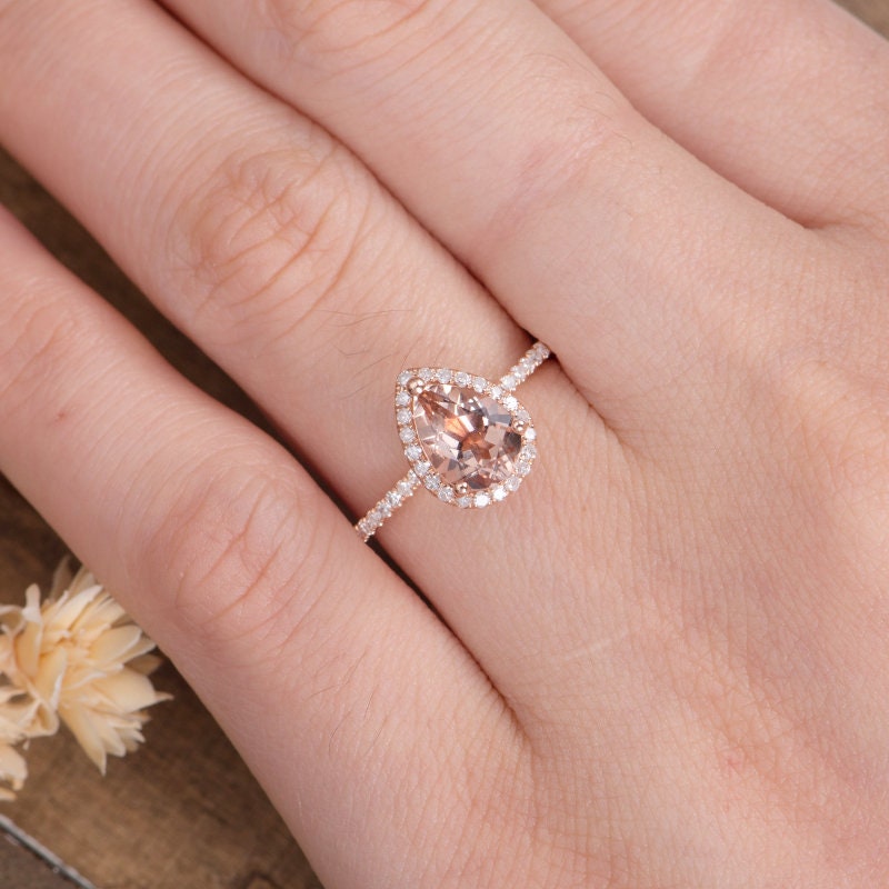 Bague De Fiançailles En Morganite 1,35 Ct Et Diamants - Or Rose 14K - Taille 7 à 10 - Mkali