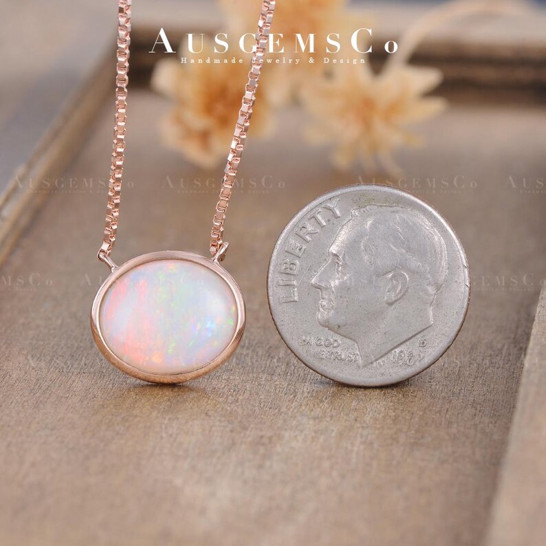 3CT Natural Australian Opal Necklace Bezel Set Oval Shape Rainbow Opal