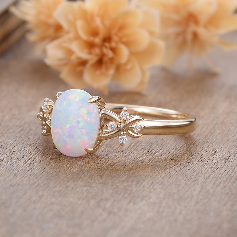 Antique Opal Engagement Ring Rose Gold Diamond Cluster Flower | Etsy