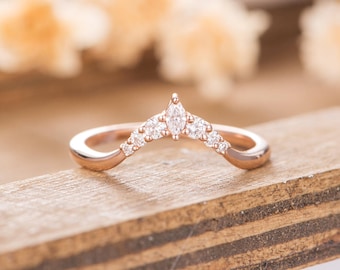 Rose Gold Wedding Band Curved Diamond Eternity Band Women Minimalist Stacking Unique Delicate Ring Bridal Dainty Promise Anniversary Simple
