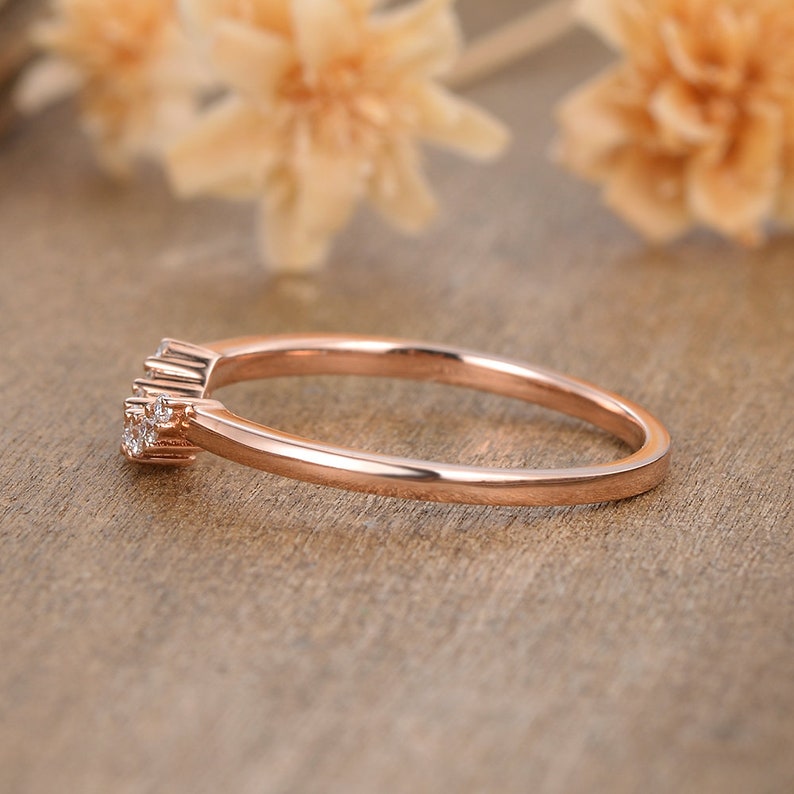 Curved wedding band Rose gold Unique Diamond And Opal Mathing band women Handmade custom wedding ring Valentines day gift for her