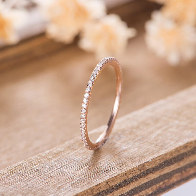 Eternity Diamond Band Rose Gold Wedding Band Woman Minimalist image 0