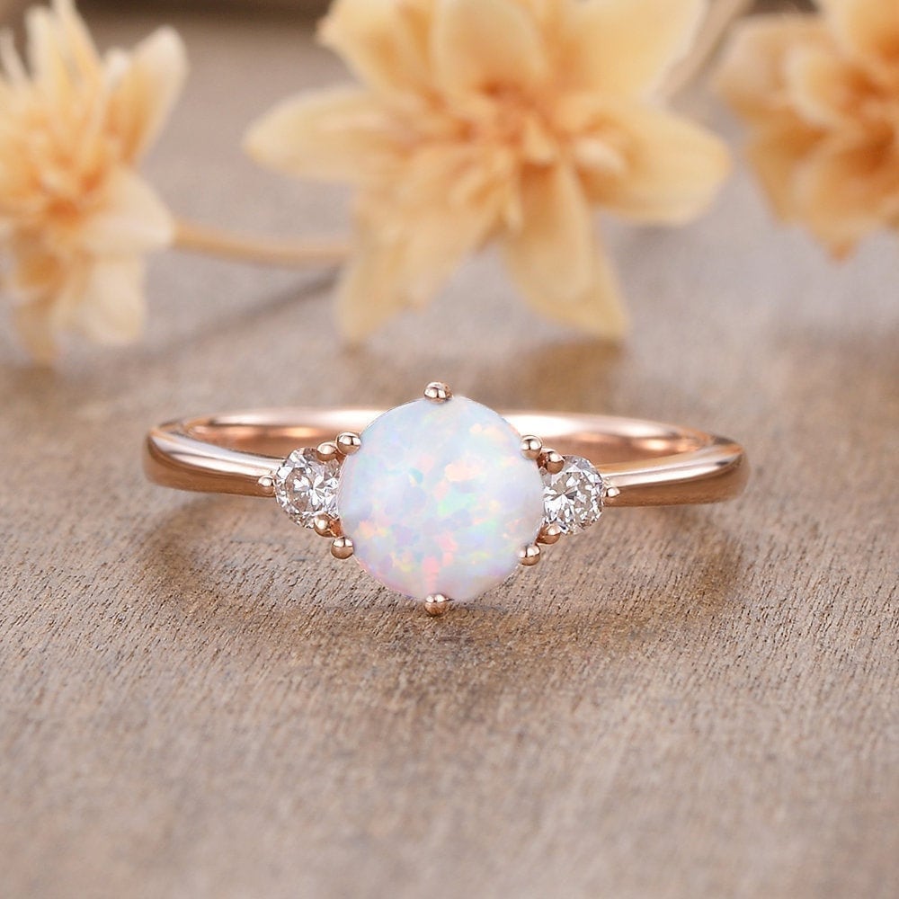 Verlobungsring-Set Mit Opal & Diamant – 10K/14K/18K Gold, Personalisierbar, Inkl. Geschenkbox
