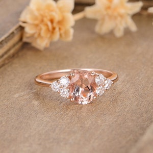 Oval Cut Morganite Engagement Ring Rose Gold Diamond Ring - Etsy