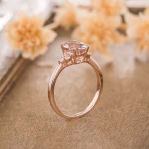 Morganite Engagement Ring Rose Gold Bridal Ring Cluster Solitaire Oval Cut Half Eternity Diamond Simple Women Anniversary Antique Wedding image 5