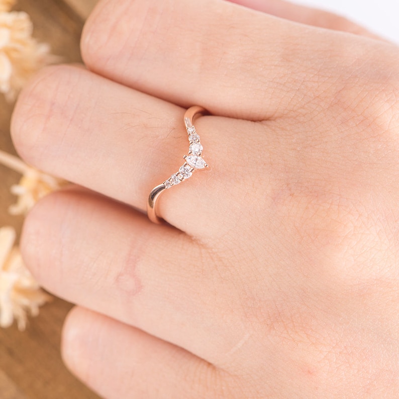 Rose Gold Wedding Band Curved Diamond Eternity Band Women Etsy Australia