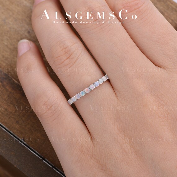 オパール リング 14K ホワイトゴールド指輪 8号 メレダイヤ オパール結婚指輪 レディース ホワイトゴールド 10月の誕生石 重ね付け