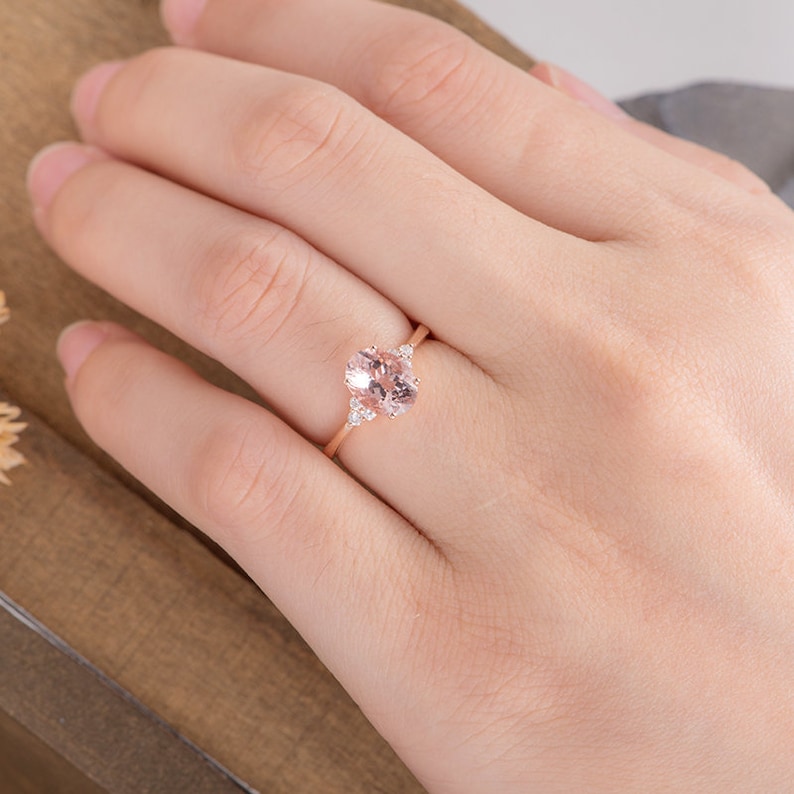 Morganite Engagement Ring Rose Gold Bridal Ring Cluster Solitaire Oval Cut Half Eternity Diamond Simple Women Anniversary Antique Wedding image 6